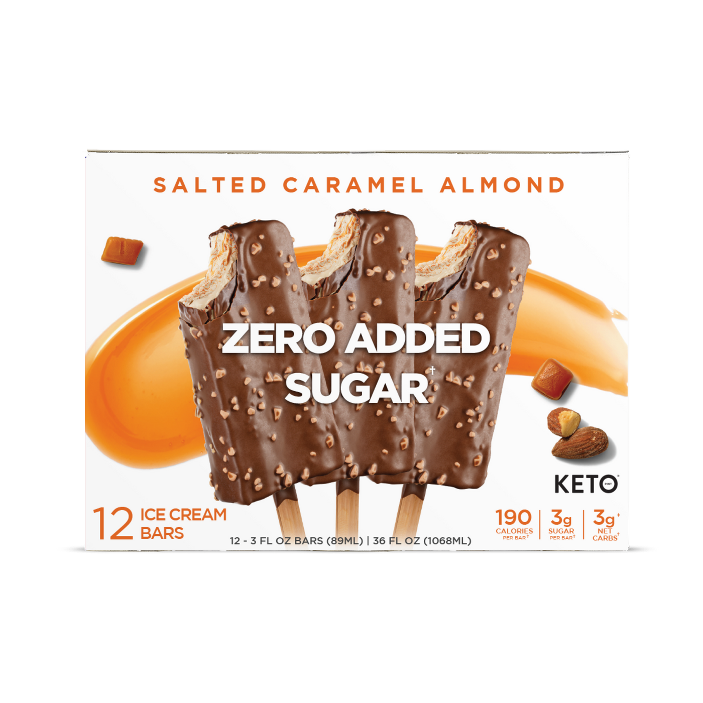 Zero Added Sugar Ice Cream Bars - Salted Caramel Almond (12 Pack)